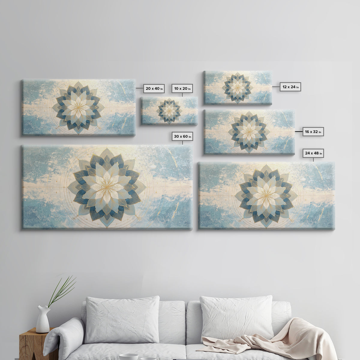Sacred Geometry Mandala Framed Canvas Print, Wall Art, Mid Century Modern, Living Room Decor, Abstract Art, Textured Wall Art, WAL-2x1-65