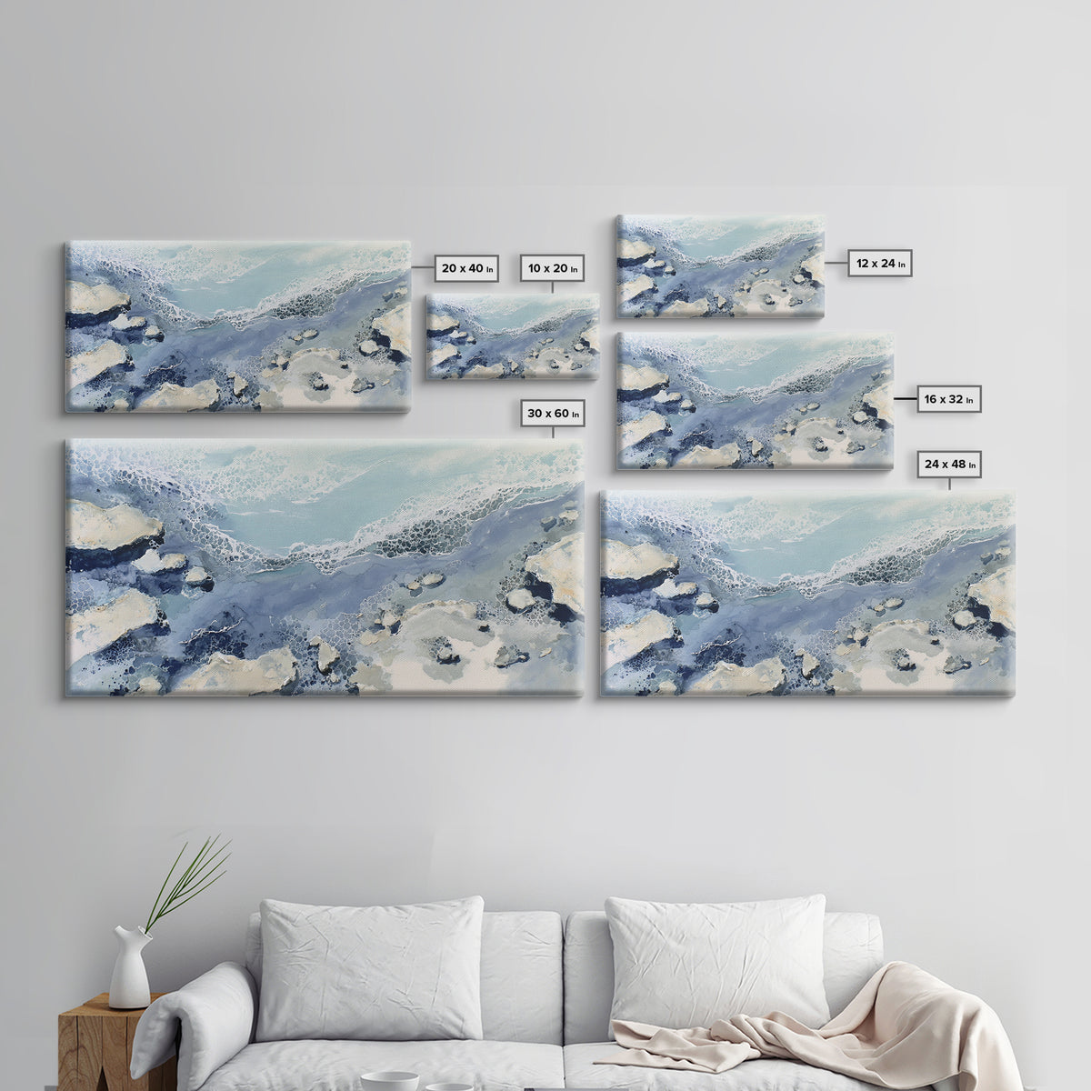 Coastal Aerial Water Study Framed Canvas Print, Wall Art, Painting, Living Room Decor, Fine Art, Art Deco, Wall Hanging, WAL-2x1-7