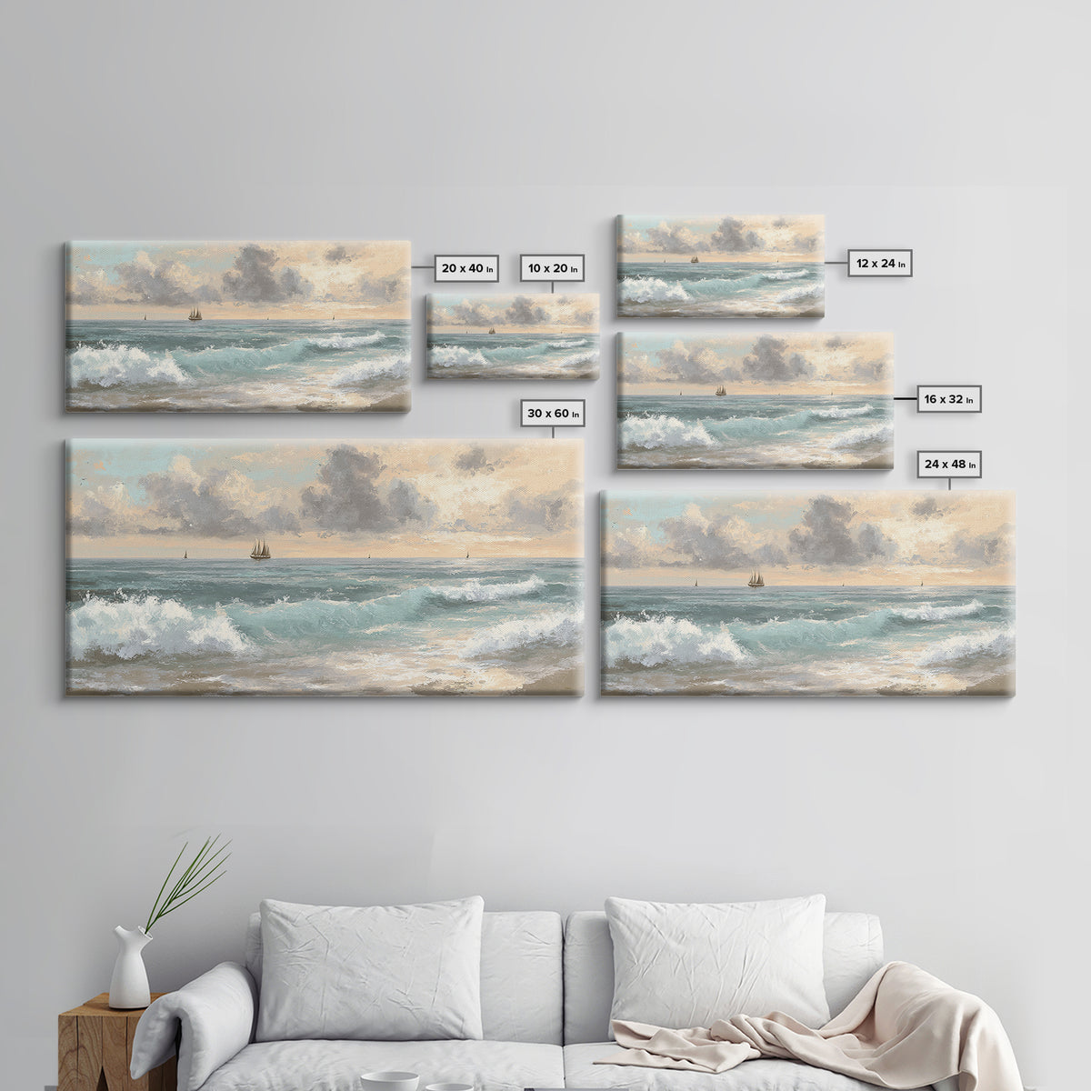 Classic Seascape with Dramatic Clouds Canvas Print, Wall Art, Wood Wall Art, Living Room Decor, Abstract Art, WAL-2x1-71
