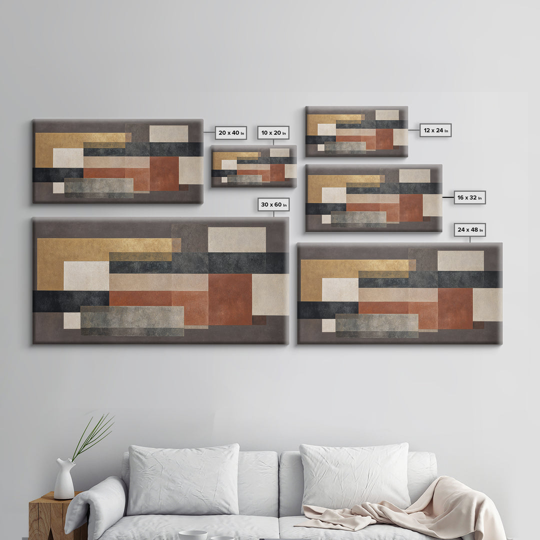Modern Geometric Composition for Living Spaces Framed Canvas Print, Wall Art, Canvas, Living Room Decor, Abstract Art, WAL-2x1-72