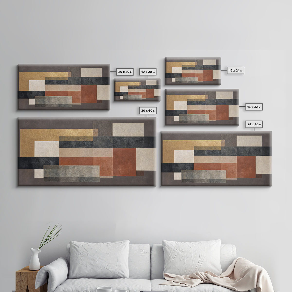 Modern Geometric Composition for Living Spaces Framed Canvas Print, Wall Art, Canvas, Living Room Decor, Abstract Art, WAL-2x1-72