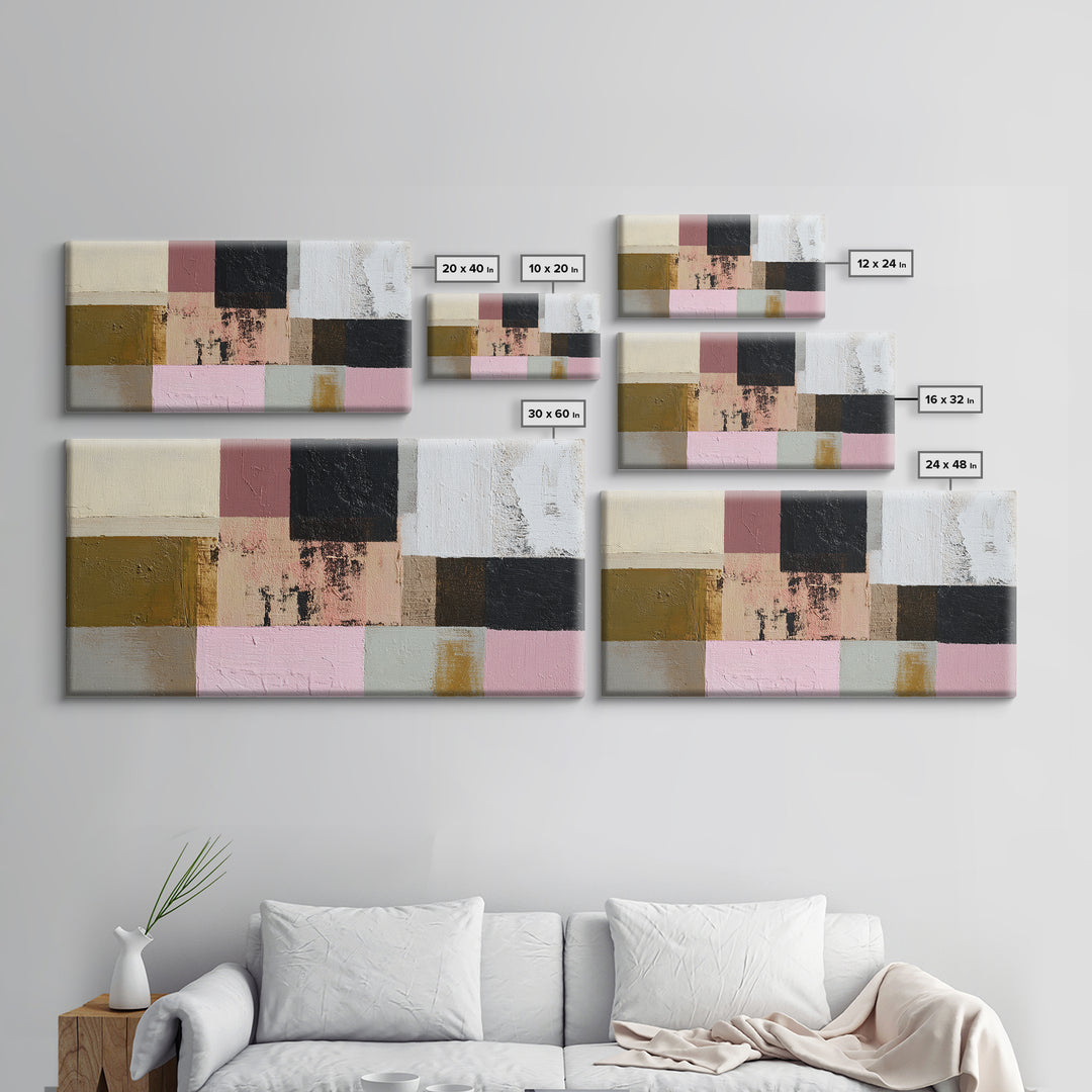 Mid Century Color Block Composition Framed Canvas Print, Wall Art, Art Deco, Living Room Decor, Fine Art, Abstract Wall Art, WAL-2x1-80