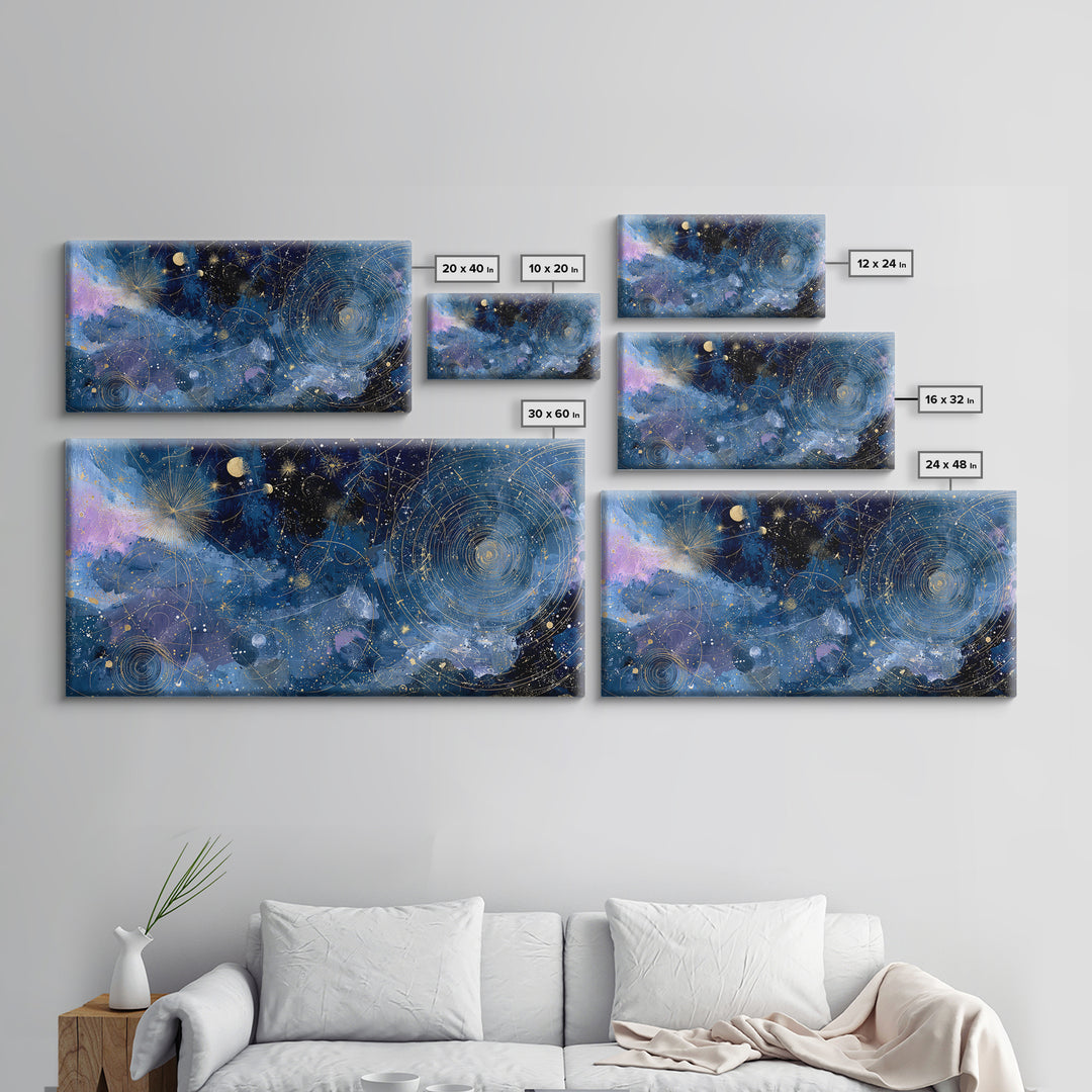 Celestial Moon and Stars Artwork Canvas Print, Wall Art, Painting, Living Room Decor, Fine Art, Art Deco, Wall Hanging, WAL-2x1-82