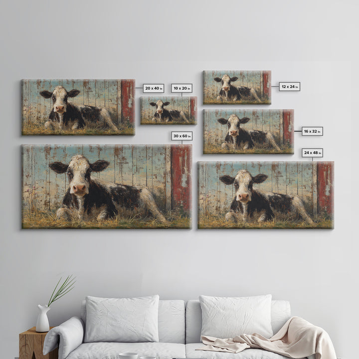 Rustic Farmhouse Cow Portrait Framed Canvas Print, Wall Art, Textured Wall Art, Living Room Decor, Oil Painting, WAL-2x1-87