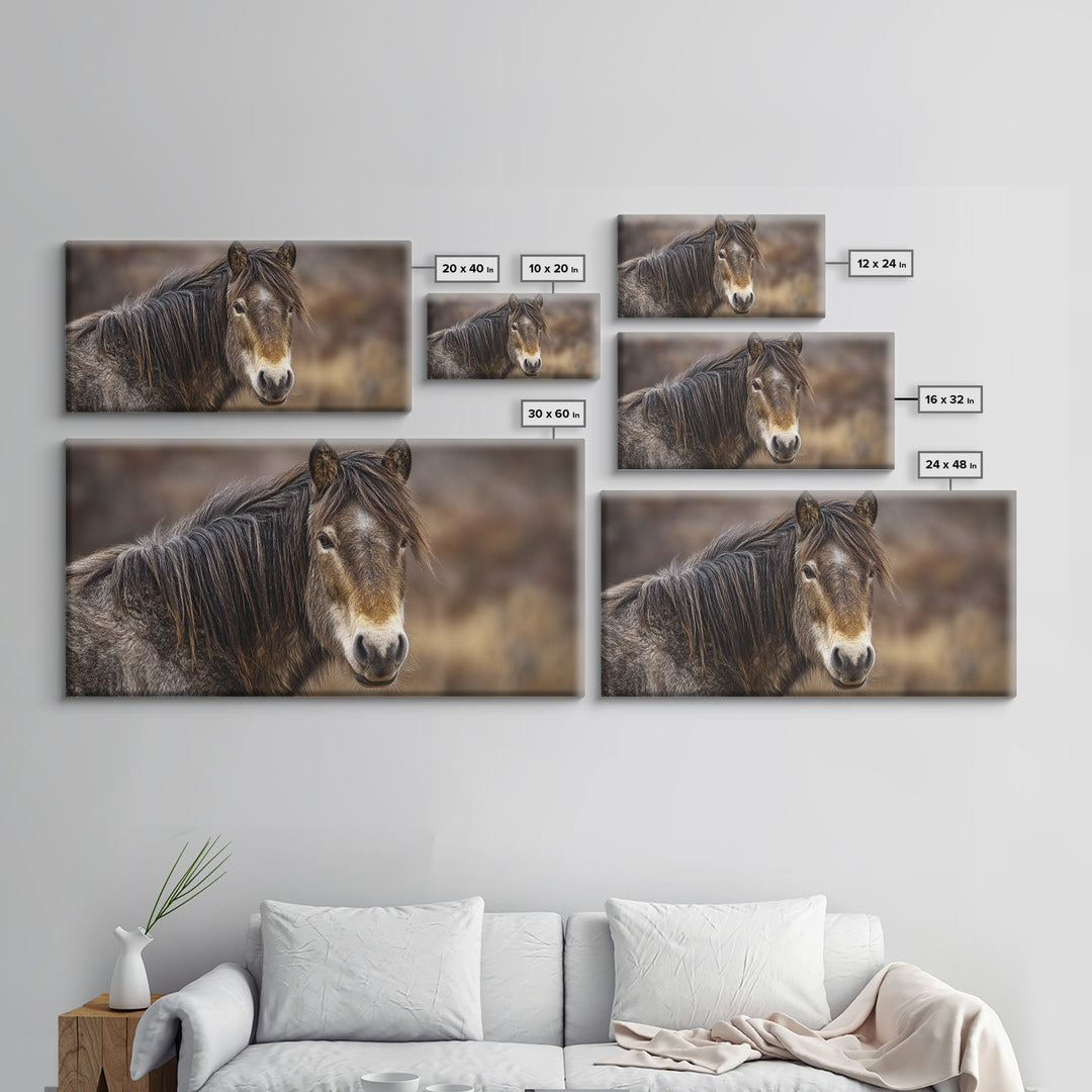Wild Horse Portrait Framed Canvas Print, Wall Art, Wall Decor, Living Room Decor, Fine Art, Large Wall Art, Art Deco, WAL-2x1-9