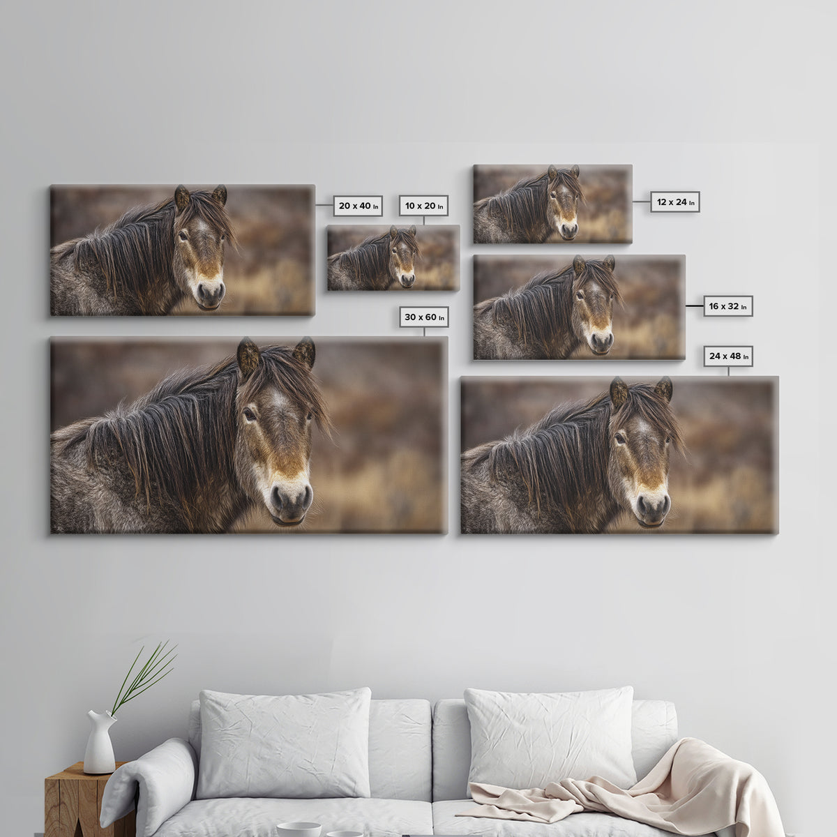 Wild Horse Portrait Framed Canvas Print, Wall Art, Wall Decor, Living Room Decor, Fine Art, Large Wall Art, Art Deco, WAL-2x1-9