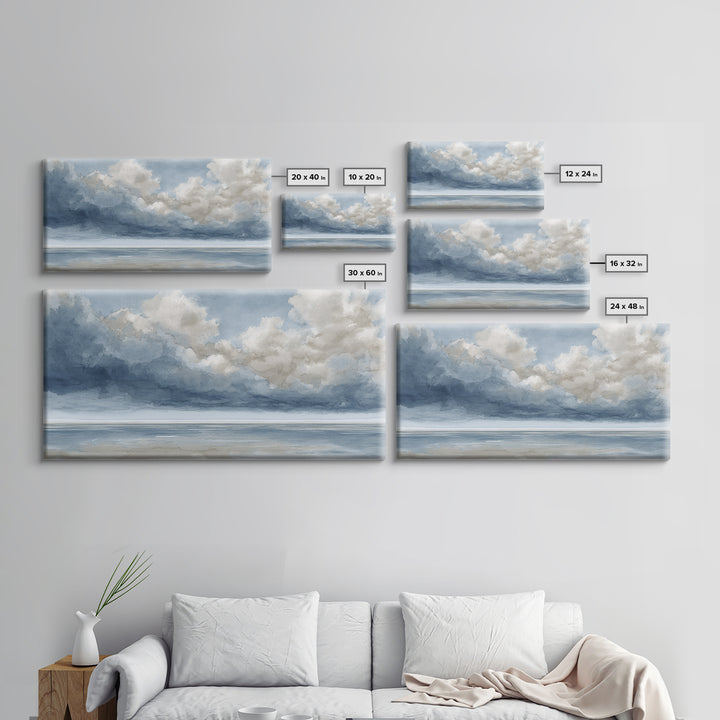 Classic Seascape with Dramatic Clouds Framed Canvas Print, Wall Art, Neutral Decor, Living Room Decor, Fine Art, WAL-2x1-95