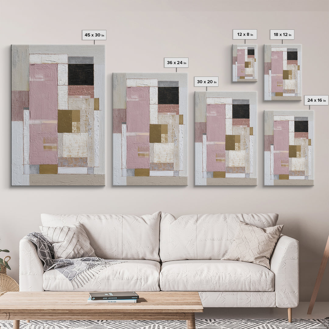 Modern Geometric Composition for Living Spaces Framed Canvas Print, Wall Art, Heart, Living Room Decor, Fine Art, WAL-2x3-12