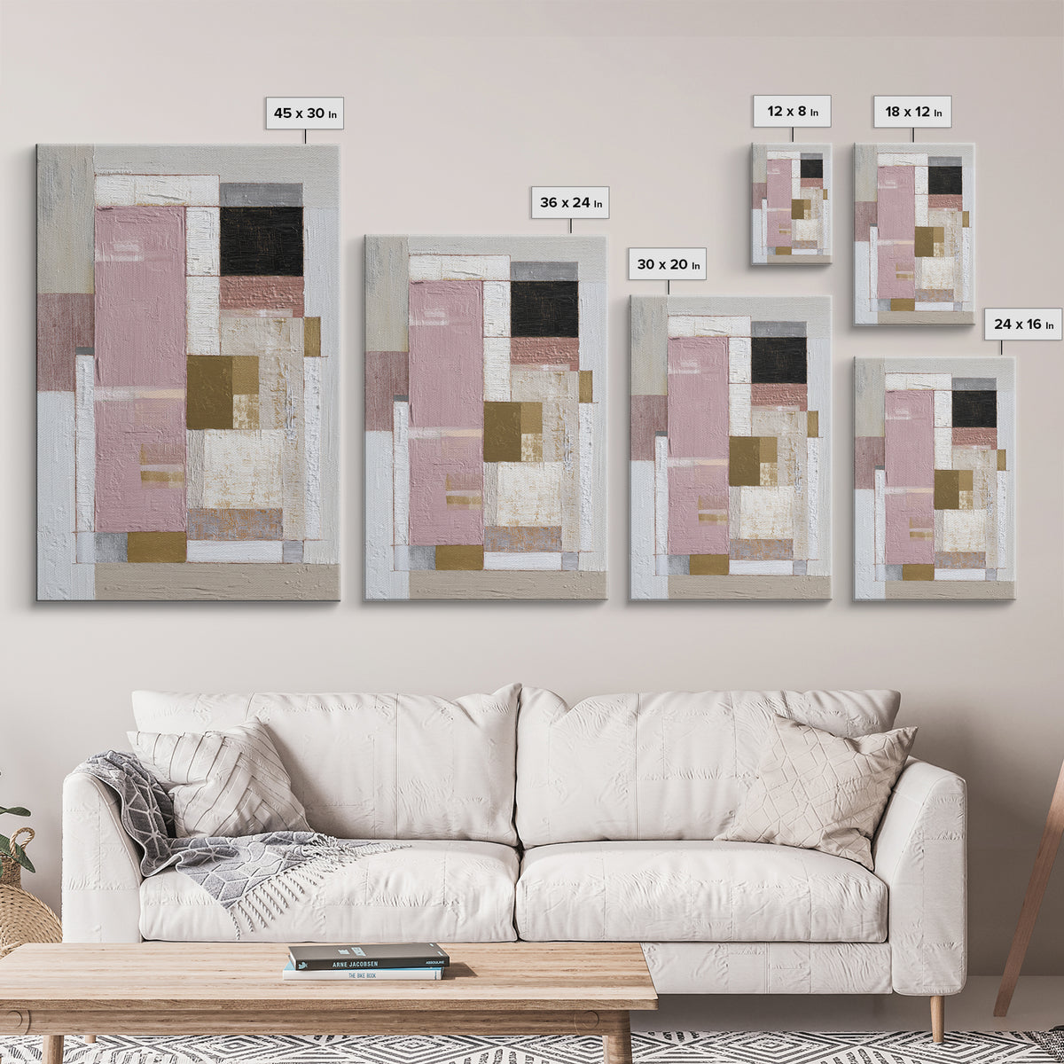Modern Geometric Composition for Living Spaces Framed Canvas Print, Wall Art, Heart, Living Room Decor, Fine Art, WAL-2x3-12