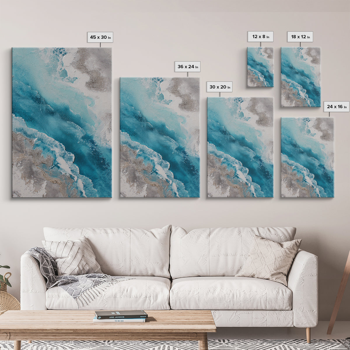 Coastal Aerial Water Study Framed Canvas Print, Wall Art, Contemporary Art, Living Room Decor, Fine Art, Mid Century Modern, WAL-2x3-19