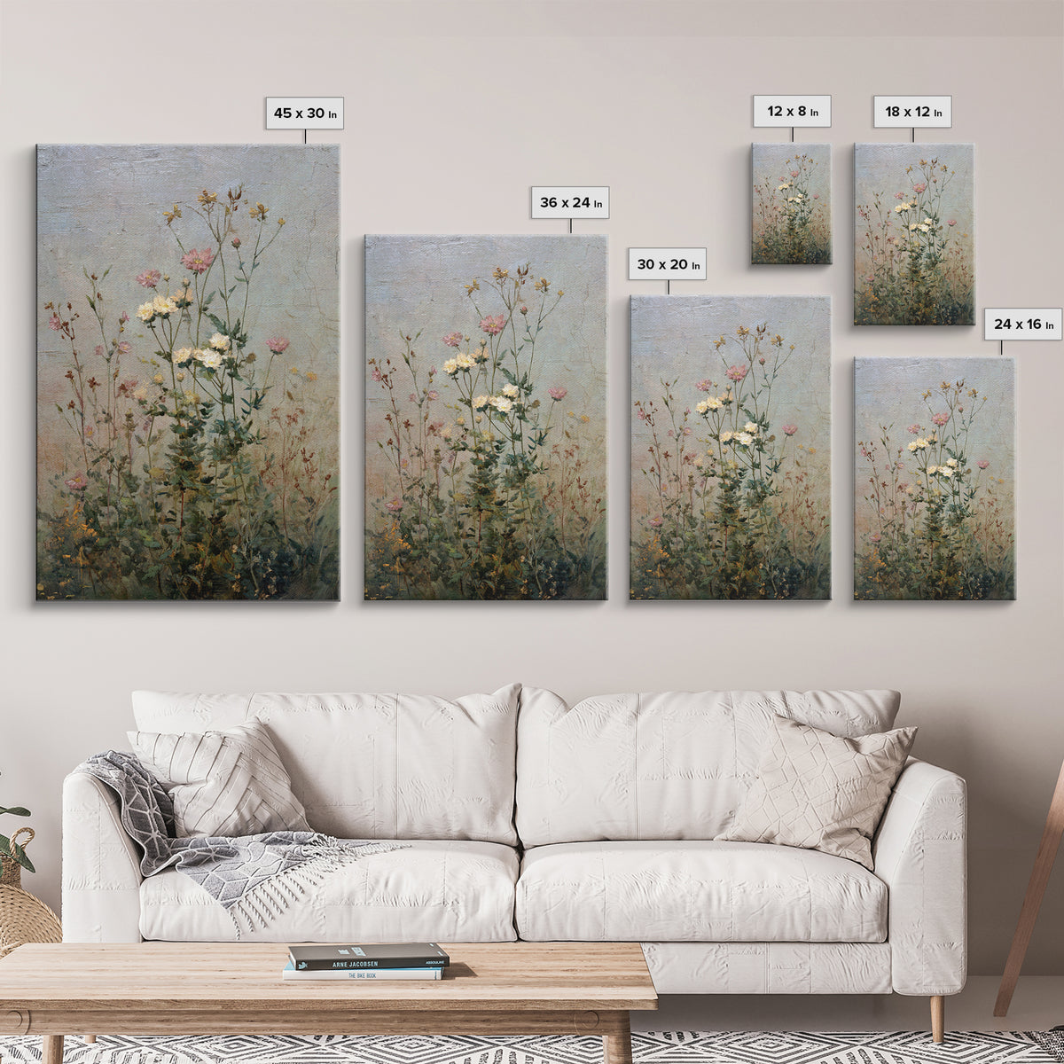 Impressionist Meadow of Wildflowers Framed Canvas Print, Wall Art, Printable Wall Art, Living Room Decor, Oil Painting, WAL-2x3-25