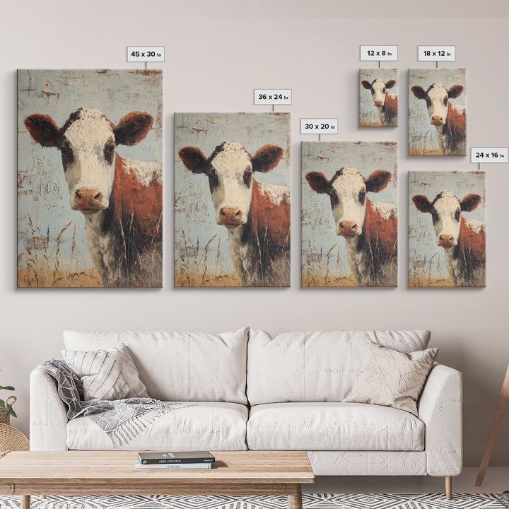 Rustic Farmhouse Cow Portrait Canvas Print, Wall Art, Home Decor, Living Room Decor, Fine Art, Digital Wall Art, WAL-2x3-27