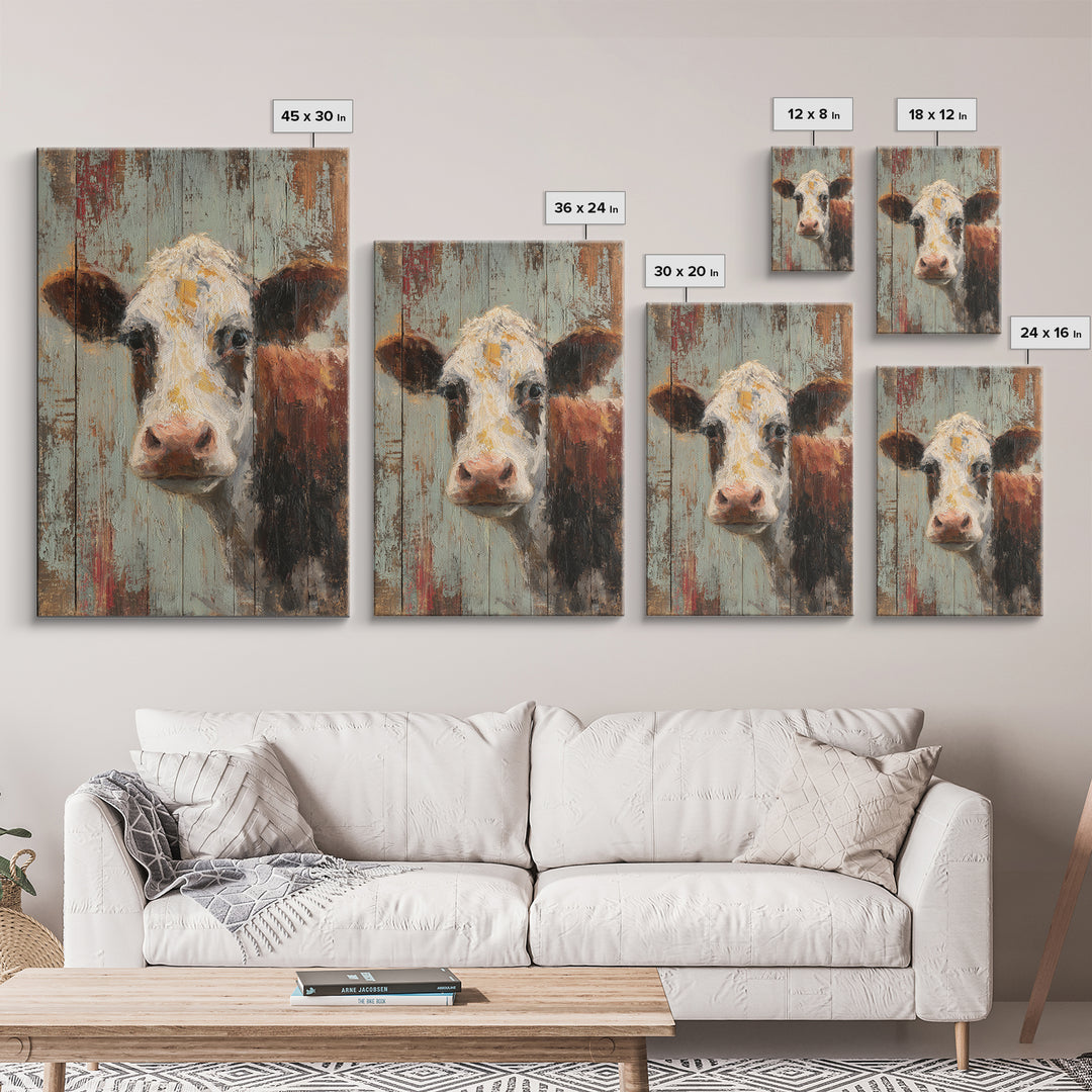 Rustic Farmhouse Cow Portrait Framed Canvas Print, Wall Art, Room Decor, Living Room Decor, Oil Painting, Printable Wall Art, WAL-2x3-3
