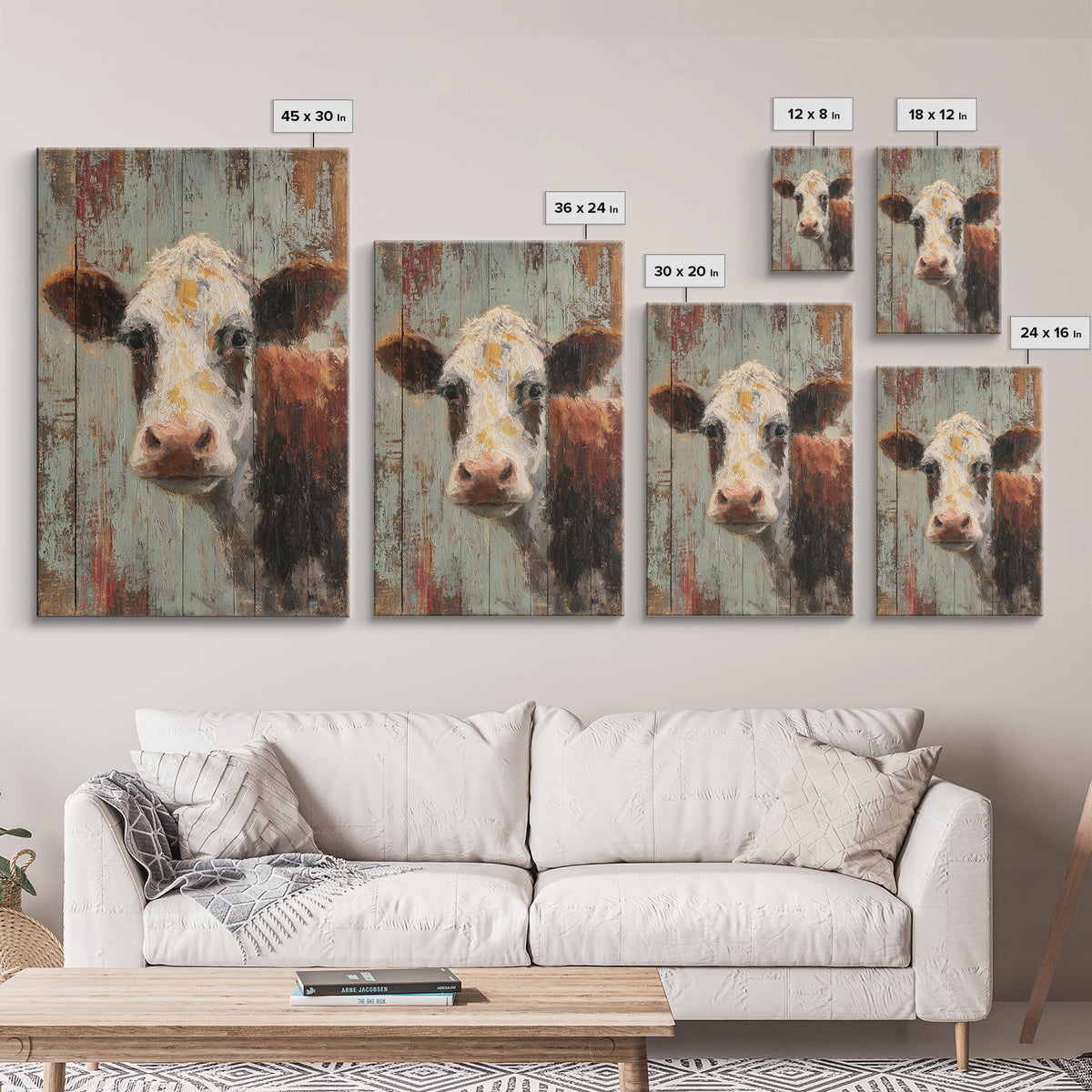 Rustic Farmhouse Cow Portrait Framed Canvas Print, Wall Art, Room Decor, Living Room Decor, Oil Painting, Printable Wall Art, WAL-2x3-3
