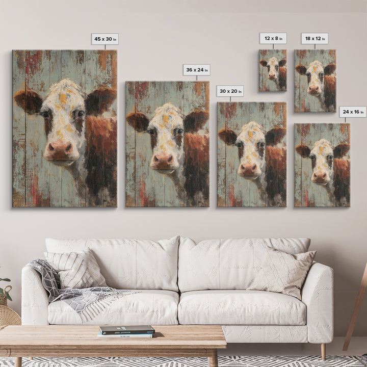 Rustic Farmhouse Cow Portrait Framed Canvas Print, Wall Art, Room Decor, Living Room Decor, Oil Painting, Printable Wall Art, WAL-2x3-3
