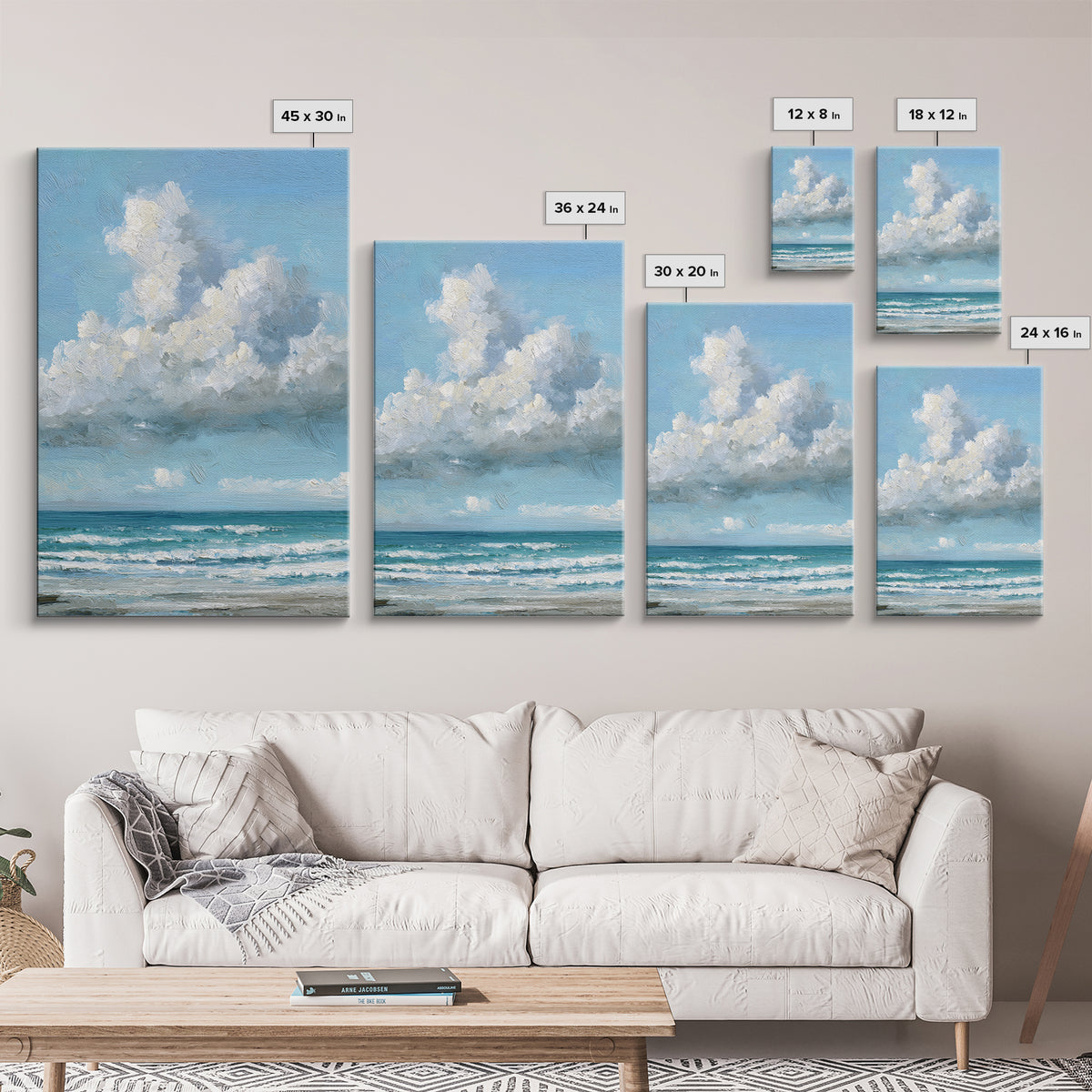 Classic Seascape with Dramatic Clouds Canvas Print, Wall Art, Wall Hangings, Living Room Decor, Watercolor Art, WAL-2x3-35