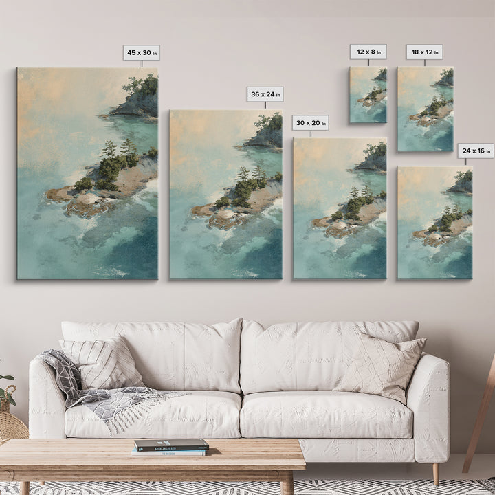 Coastal Aerial Water Study Framed Canvas Print, Wall Art, Wall Art Prints, Living Room Decor, Fine Art, Abstract Art, WAL-2x3-43