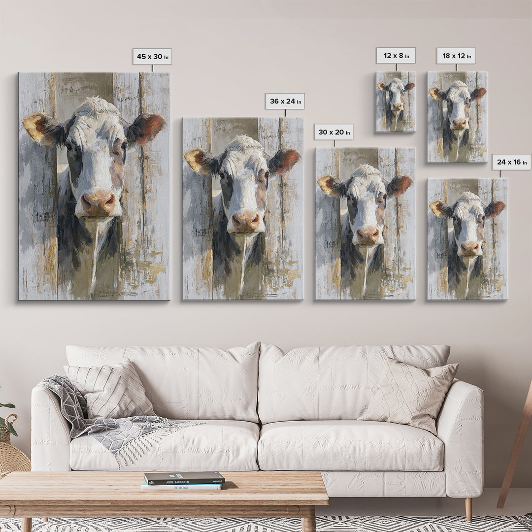 Rustic Farmhouse Cow Portrait Framed Canvas Print, Wall Art, Heart, Living Room Decor, Fine Art, Home Decor Gift, WAL-2x3-51