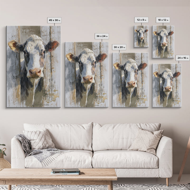 Rustic Farmhouse Cow Portrait Framed Canvas Print, Wall Art, Heart, Living Room Decor, Fine Art, Home Decor Gift, WAL-2x3-51