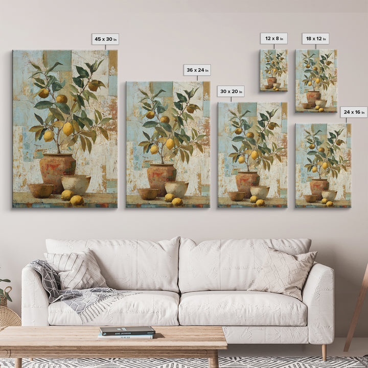 Mediterranean Lemon Branch Still Life Framed Canvas Print, Wall Art, Minimalist Decor, Living Room Decor, Oil Painting, WAL-2x3-6