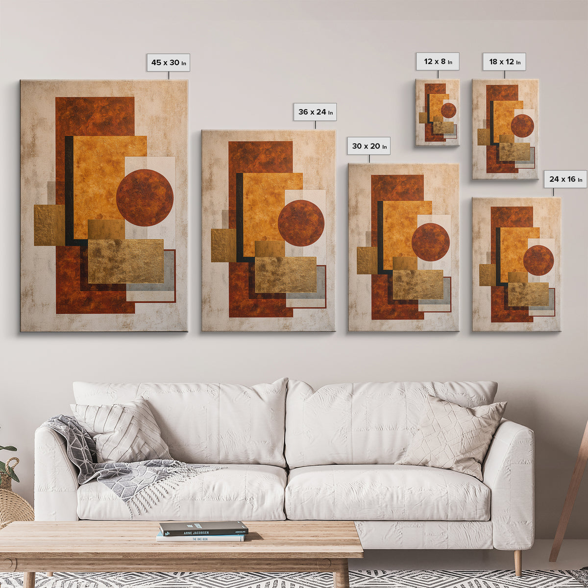 Modern Geometric Composition for Living Spaces Framed Canvas Print, Wall Art, Canvas, Living Room Decor, Abstract Art, WAL-2x3-60