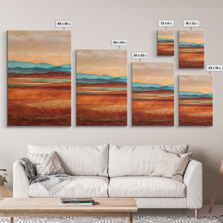 Desert Landscape in Warm Terracotta Tones Framed Canvas Print, Wall Art, Wall Clock, Living Room Decor, Watercolor Art, WAL-2x3-63