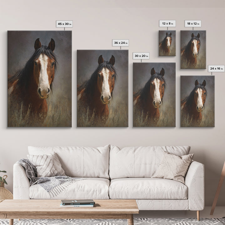 Wild Horse Portrait Framed Canvas Print, Wall Art, Wall Hanging, Living Room Decor, Fine Art, Gallery Decor, WAL-2x3-69