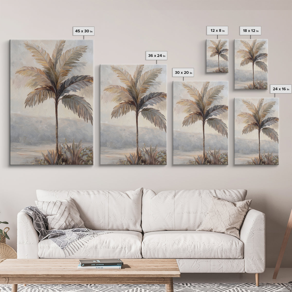 Tropical Palm Leaf Painting Canvas Print, Wall Art, Heart, Living Room Decor, Fine Art, Home Decor Gift, Original Art, WAL-2x3-72