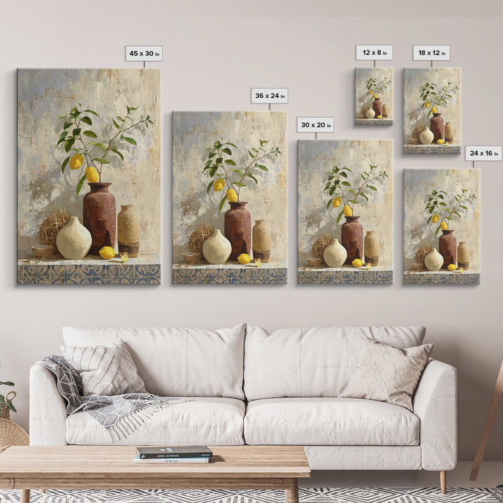 Mediterranean Lemon Branch Still Life Framed Canvas Print, Wall Art, Canvas, Living Room Decor, Watercolor Art, WAL-2x3-78