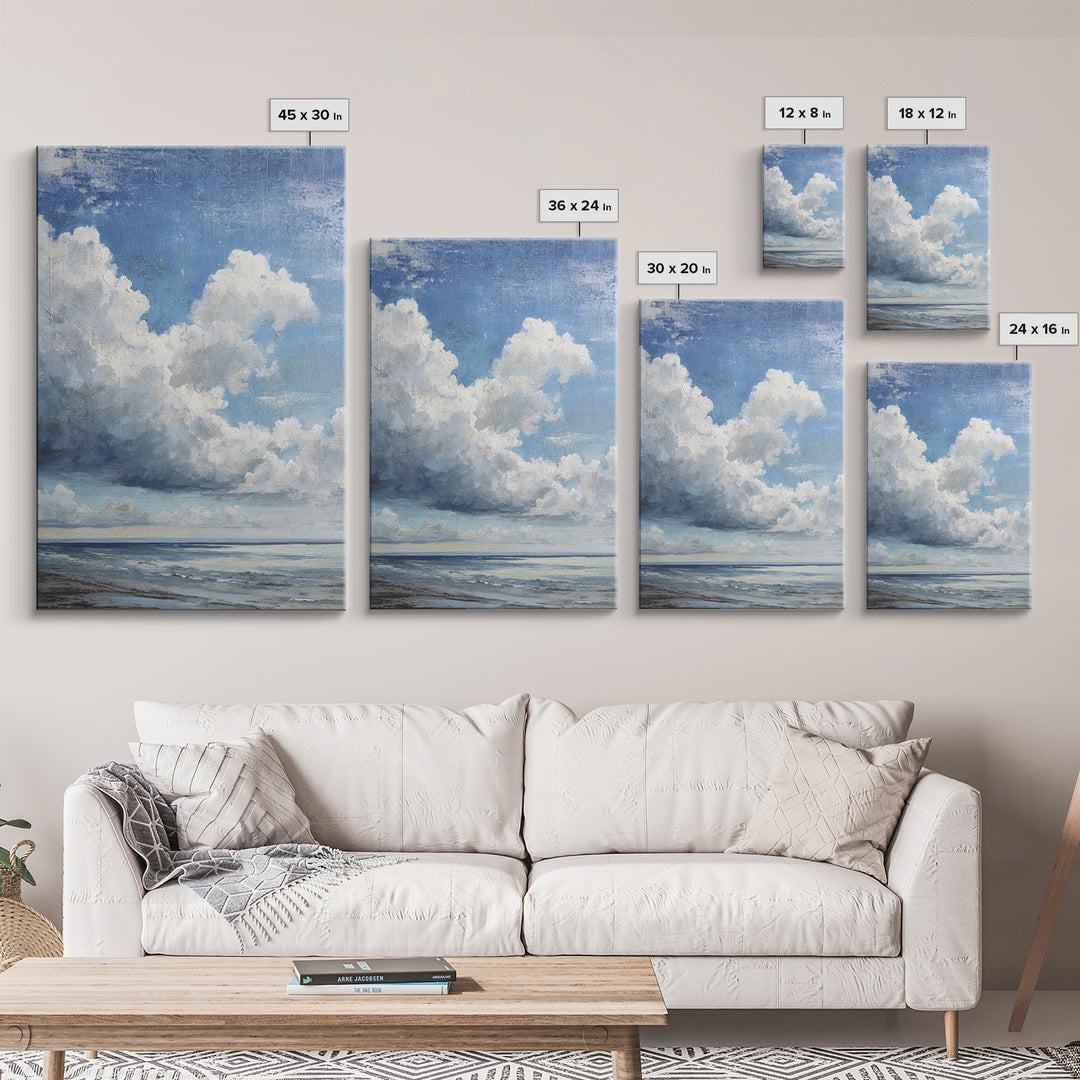 Classic Seascape with Dramatic Clouds Framed Canvas Print, Wall Art, Wood Wall Art, Living Room Decor, Abstract Art, WAL-2x3-83