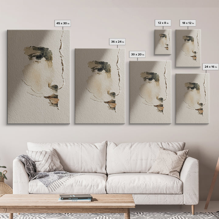 Minimal Line Portrait Canvas Print, Wall Art, Mid Century Modern, Living Room Decor, Fine Art, Textured Wall Art, WAL-2x3-86