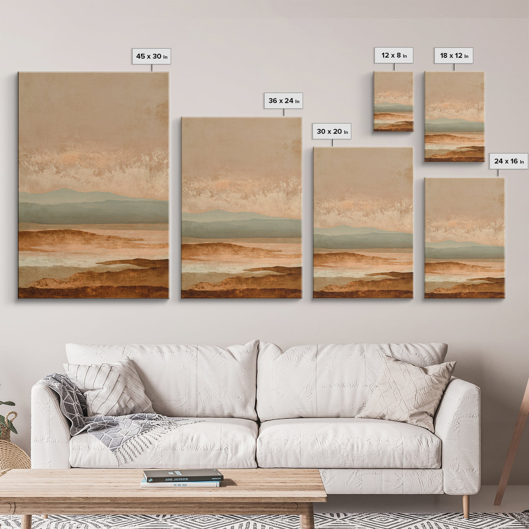 Desert Landscape in Warm Terracotta Tones Framed Canvas Print, Wall Art, Prints Wall Art, Living Room Decor, Oil Painting, WAL-2x3-87