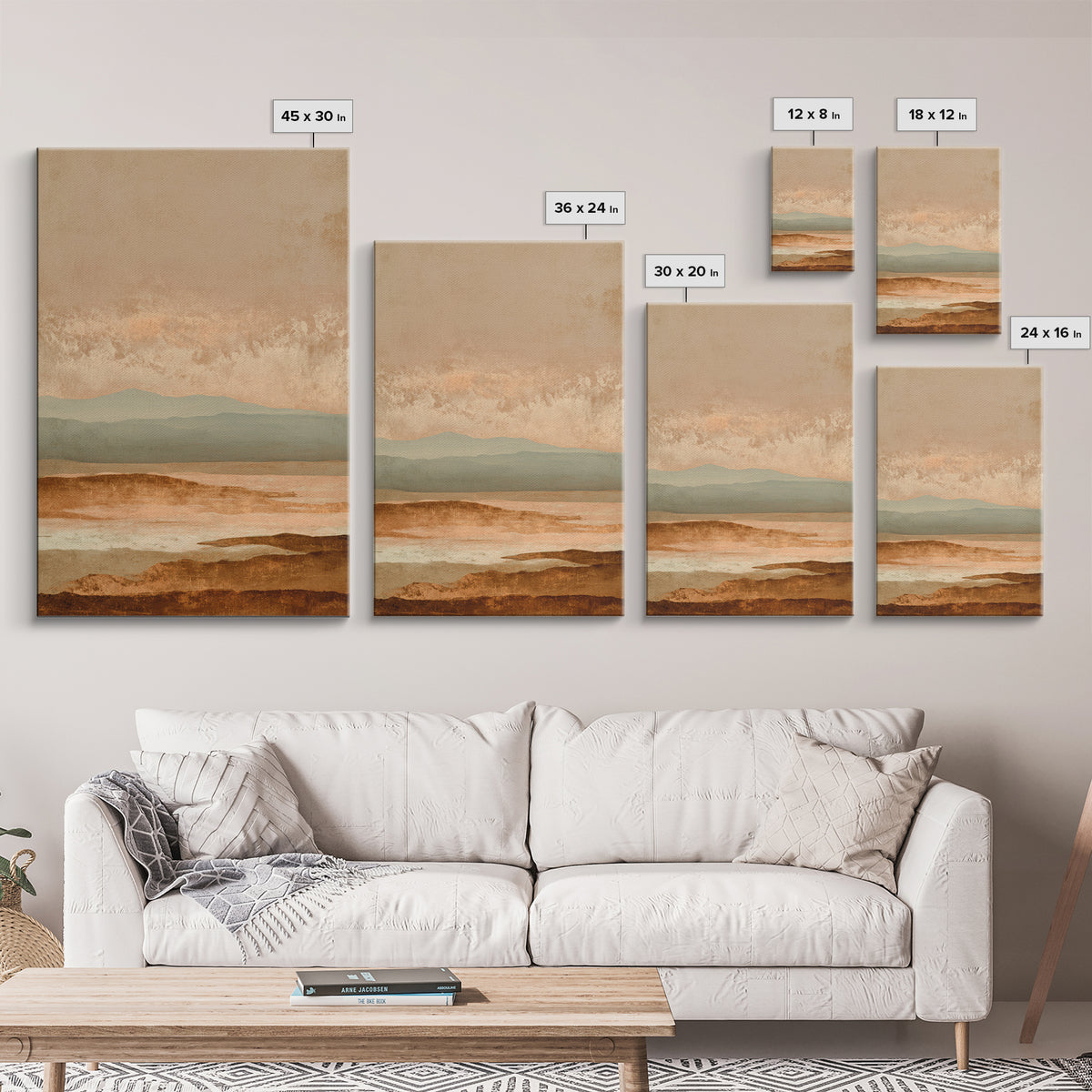 Desert Landscape in Warm Terracotta Tones Framed Canvas Print, Wall Art, Prints Wall Art, Living Room Decor, Oil Painting, WAL-2x3-87
