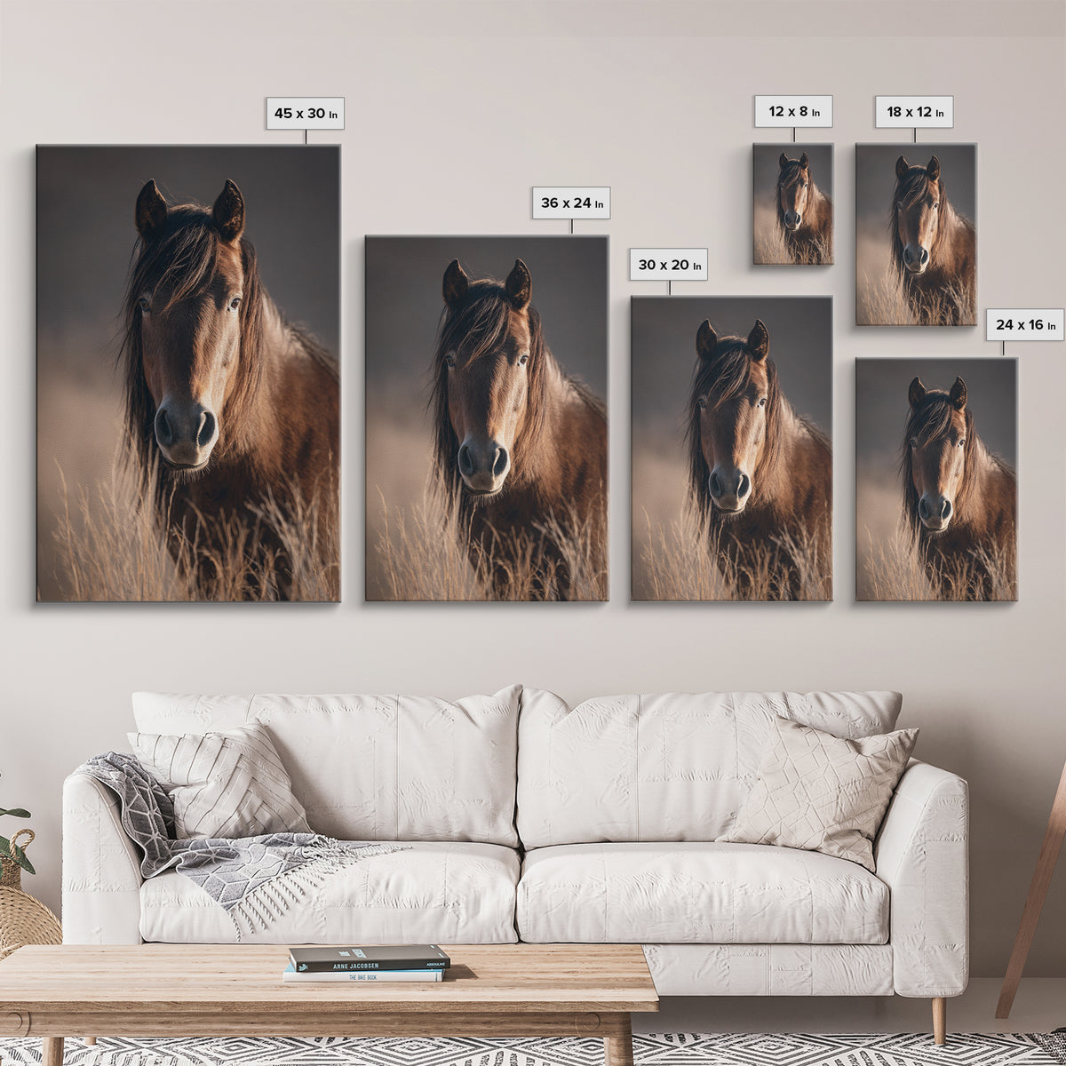 Wild Horse Portrait Framed Canvas Print, Wall Art, Wall Hanging, Living Room Decor, Fine Art, Gallery Decor, WAL-2x3-93