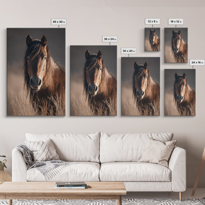 Wild Horse Portrait Framed Canvas Print, Wall Art, Wall Hanging, Living Room Decor, Fine Art, Gallery Decor, WAL-2x3-93