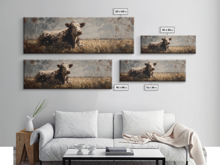 Rustic Farmhouse Cow Portrait Canvas Print, Wall Art, Abstract Wall Art, Living Room Decor, Fine Art, Contemporary Art, WAL-3x1-11
