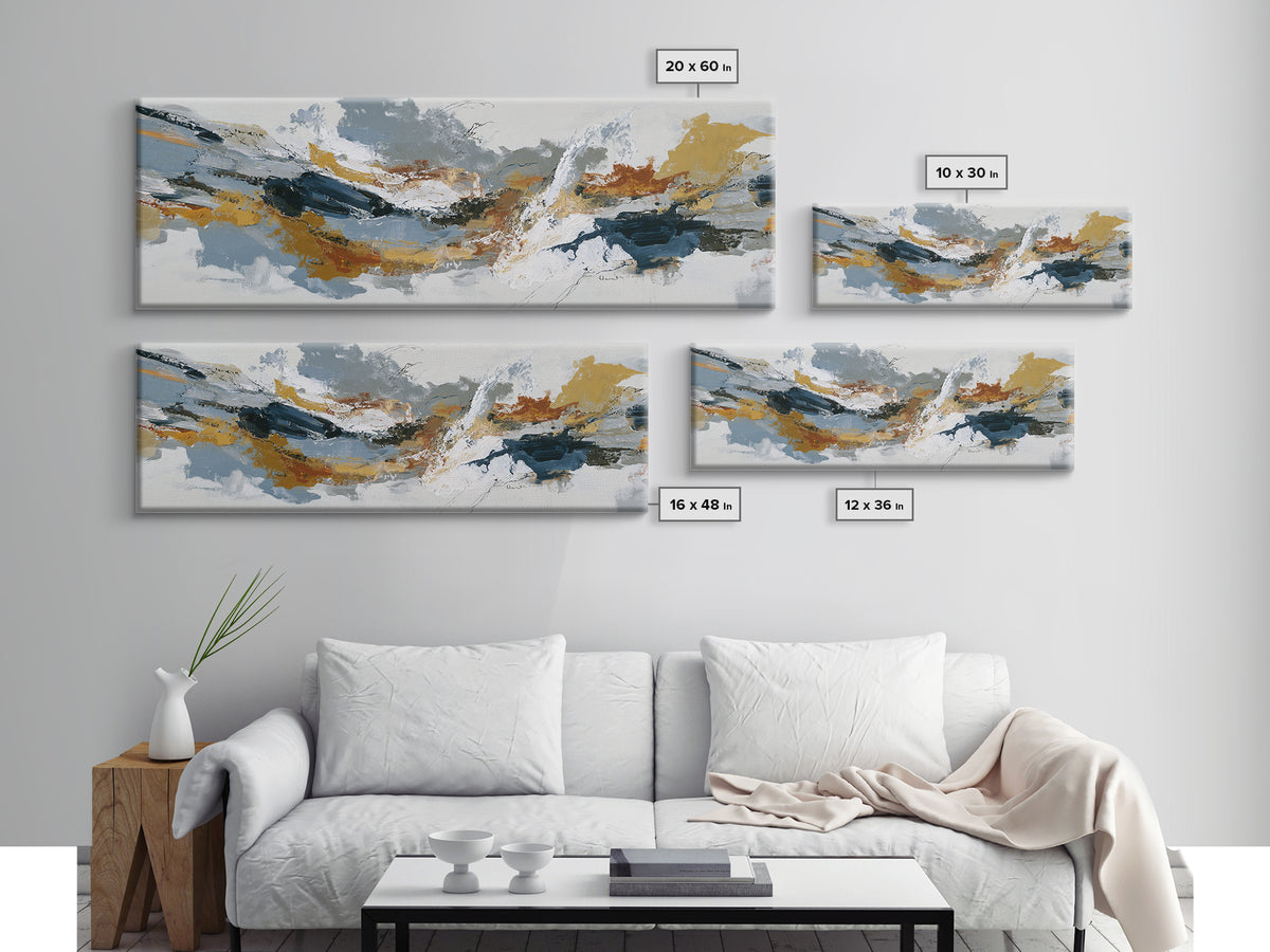 Statement Abstract with Bold Layered Brushwork Canvas Print, Wall Art, Textured Wall Art, Living Room Decor, WAL-3x1-17