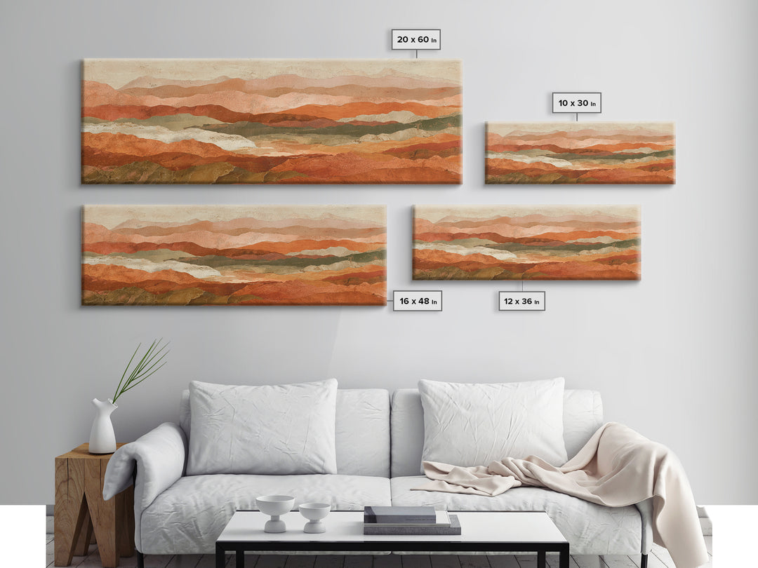 Desert Landscape in Warm Terracotta Tones Framed Canvas Print, Wall Art, Room Decor, Living Room Decor, Fine Art, WAL-3x1-23