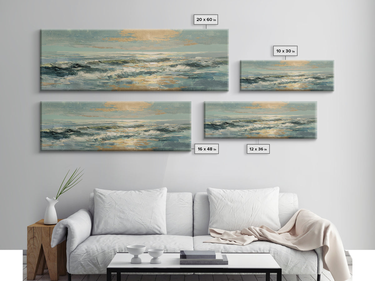 Coastal Aerial Water Study Framed Canvas Print, Wall Art, Textured Painting, Living Room Decor, Fine Art, Wall Hangings, WAL-3x1-27