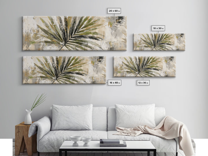Tropical Palm Leaf Painting Framed Canvas Print, Wall Art, Abstract Wall Art, Living Room Decor, Fine Art, Contemporary Art, WAL-3x1-32