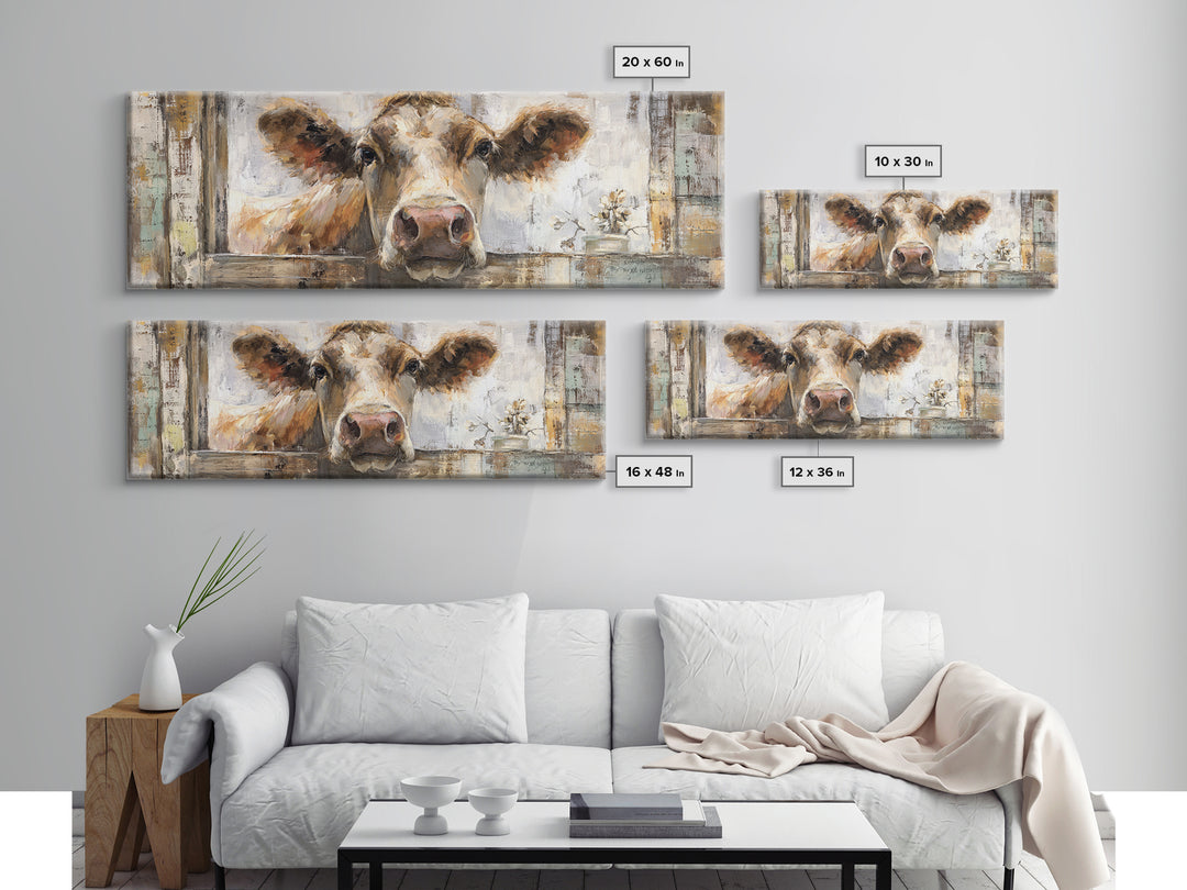 Rustic Farmhouse Cow Portrait Canvas Print, Wall Art, Minimalist Decor, Living Room Decor, Fine Art, Wall Art Prints, WAL-3x1-35