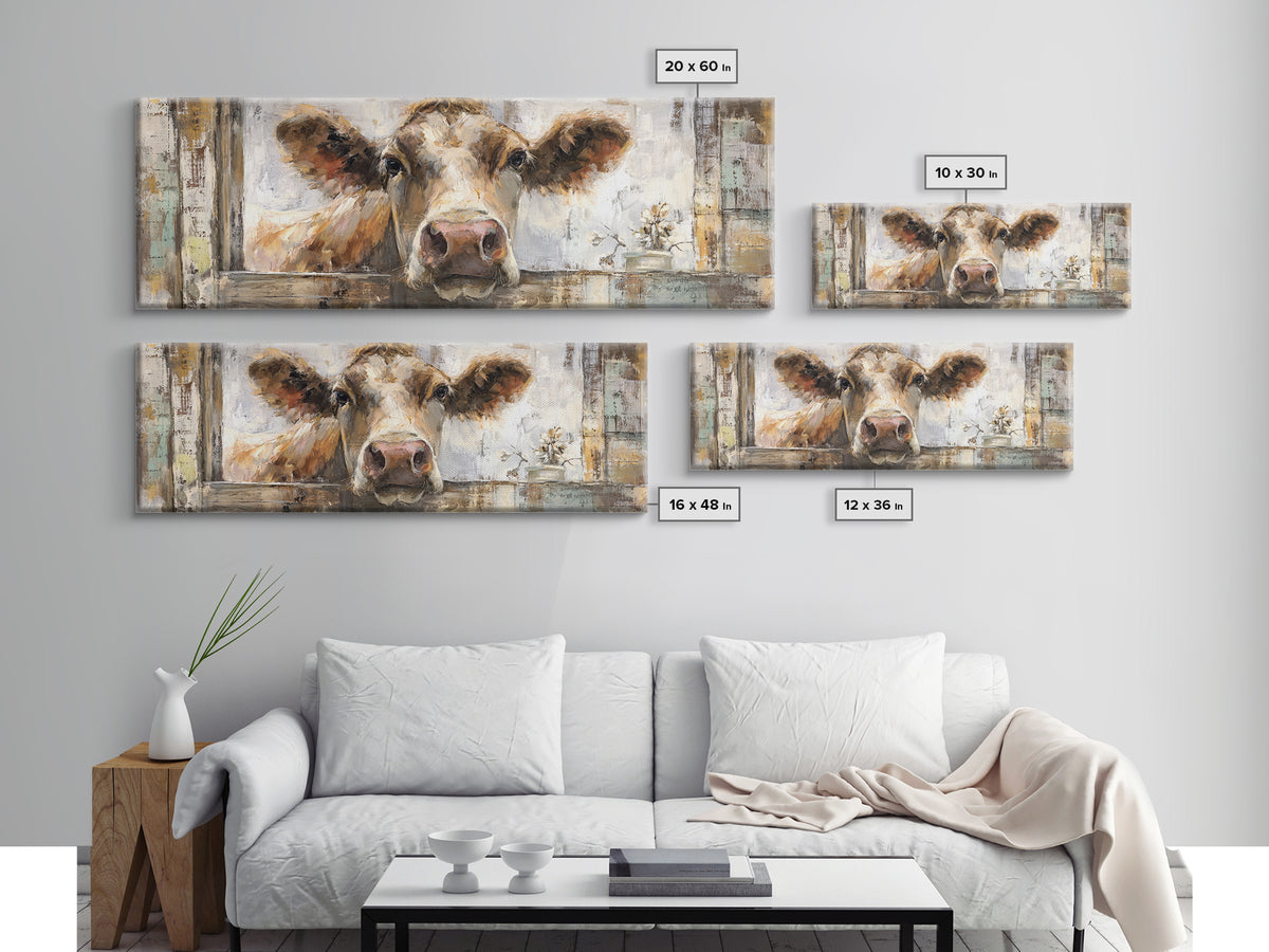 Rustic Farmhouse Cow Portrait Canvas Print, Wall Art, Minimalist Decor, Living Room Decor, Fine Art, Wall Art Prints, WAL-3x1-35