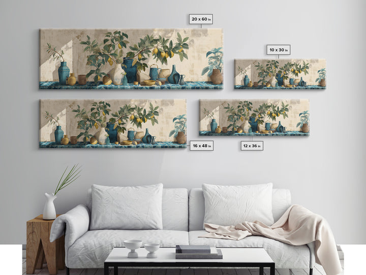 Mediterranean Lemon Branch Still Life Canvas Print, Wall Art, Metal Wall Art, Living Room Decor, Oil Painting, WAL-3x1-38