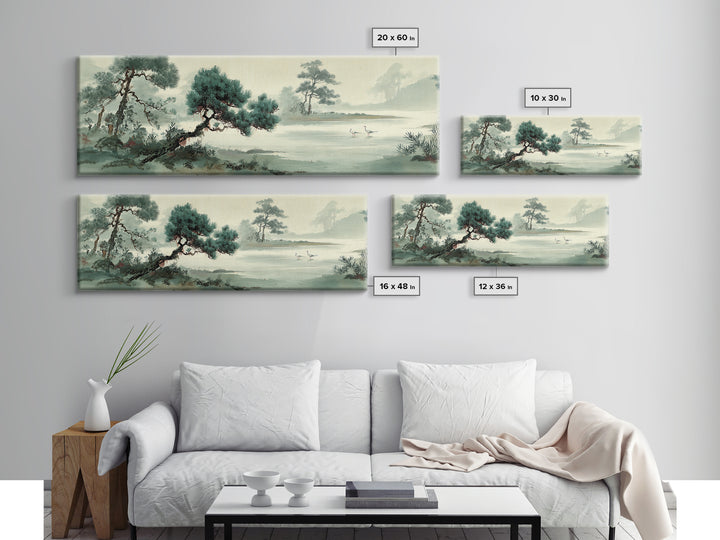 Monochrome Ink Crane Composition Canvas Print, Wall Art, Neutral Decor, Living Room Decor, Fine Art, Home Decor, WAL-3x1-40