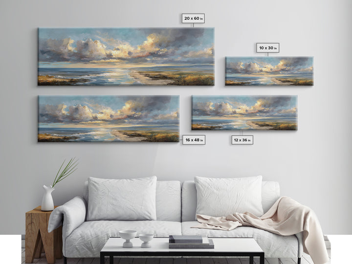 Classic Seascape with Dramatic Clouds Canvas Print, Wall Art, Art Print, Living Room Decor, Fine Art, Wall Hanging, WAL-3x1-43