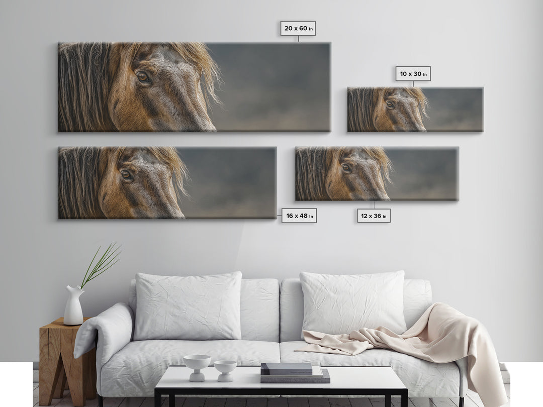 Wild Horse Portrait Framed Canvas Print, Wall Art, Prints Wall Art, Living Room Decor, Fine Art, Textured Painting, WAL-3x1-53