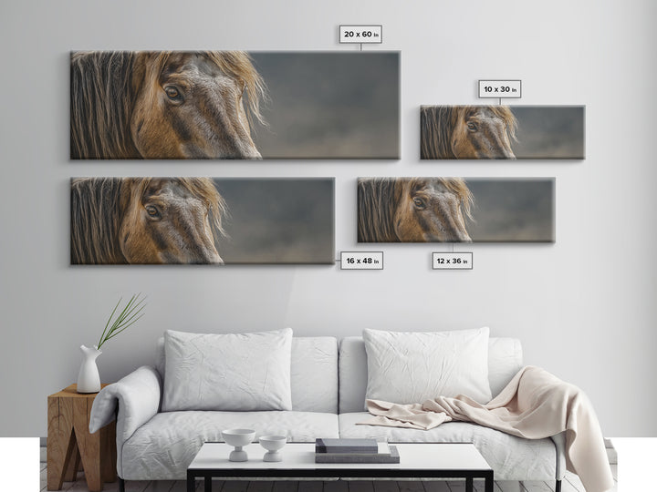 Wild Horse Portrait Framed Canvas Print, Wall Art, Prints Wall Art, Living Room Decor, Fine Art, Textured Painting, WAL-3x1-53