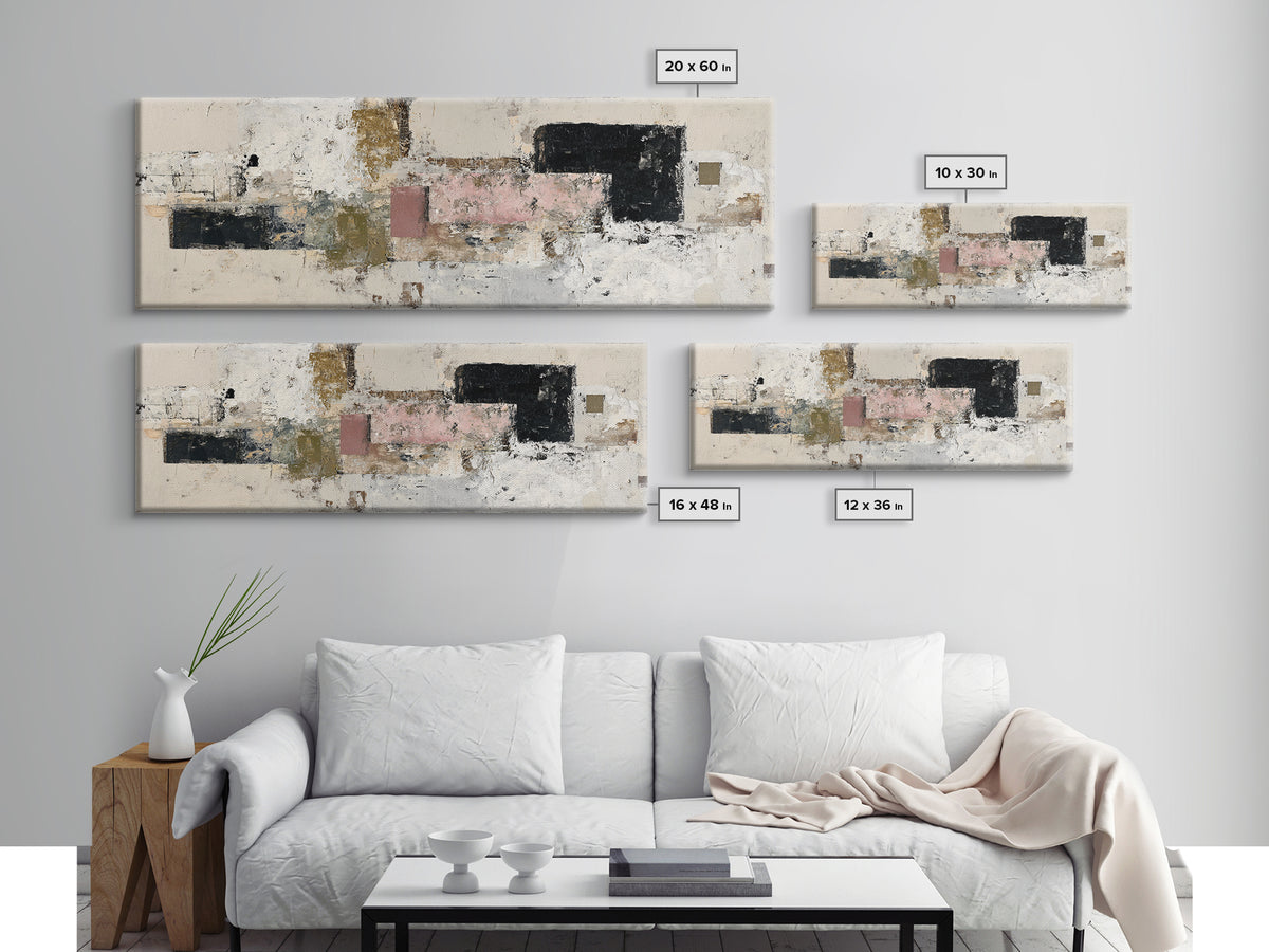 Luxury Neutral Plaster Texture Abstract Framed Canvas Print, Wall Art, Art, Living Room Decor, Fine Art, Wall Clock, WAL-3x1-55