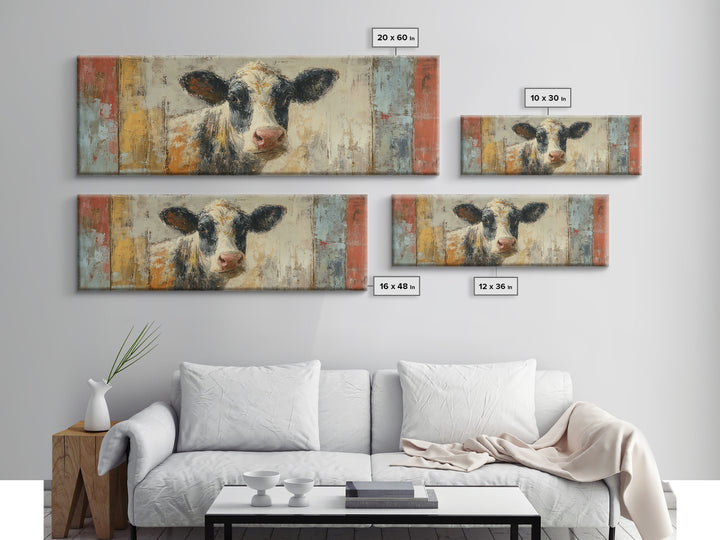 Rustic Farmhouse Cow Portrait Framed Canvas Print, Wall Art, Wall Decor, Living Room Decor, Fine Art, Large Wall Art, WAL-3x1-59