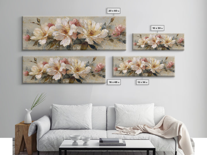 Soft Floral Oil Painting Framed Canvas Print, Wall Art, Gallery Decor, Living Room Decor, Fine Art, Home Decor, WAL-3x1-69